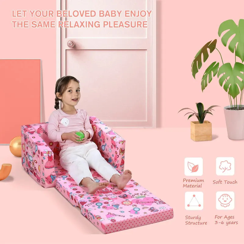 Canapé et fauteuil pour enfants convertibles, sur le thème de l'espace, rose/bleu, 2-en-1, 3-6 ans