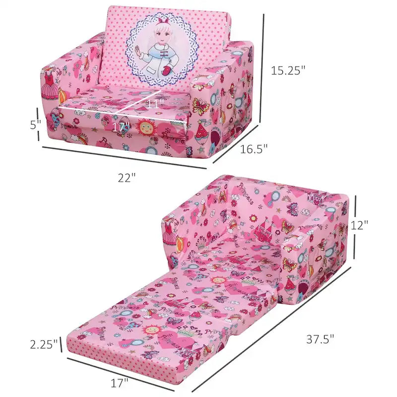 Canapé et fauteuil pour enfants convertibles, sur le thème de l'espace, rose/bleu, 2-en-1, 3-6 ans