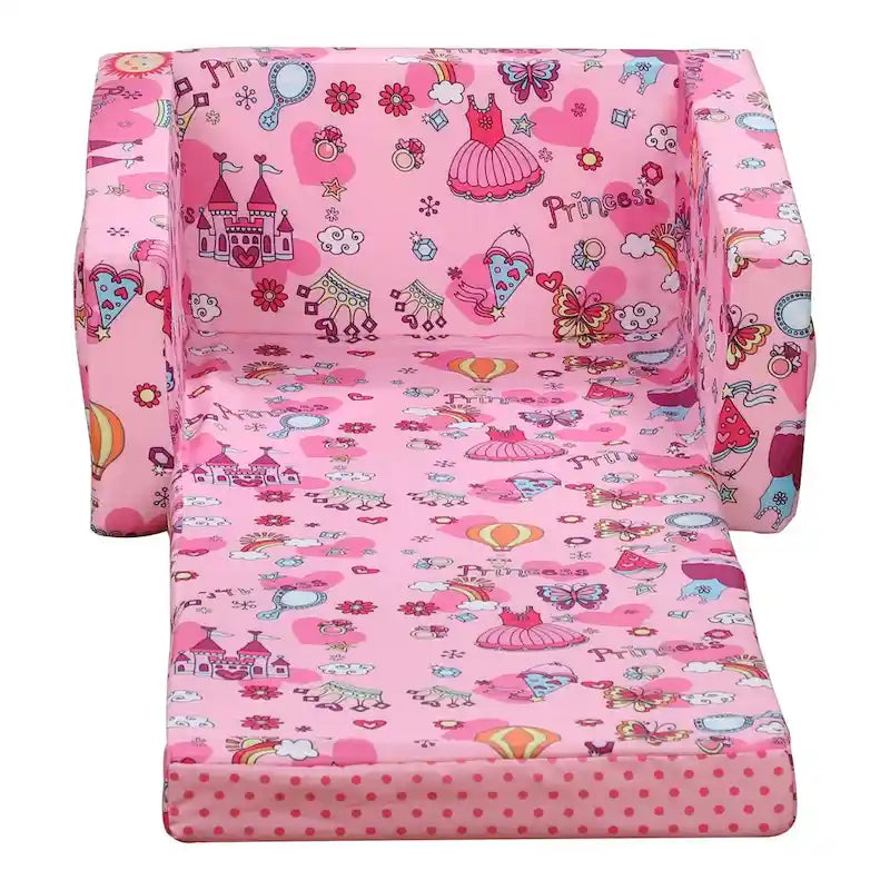 Canapé et fauteuil pour enfants convertibles, sur le thème de l'espace, rose/bleu, 2-en-1, 3-6 ans