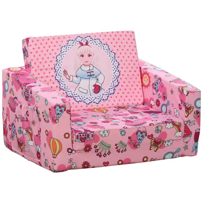Canapé et fauteuil pour enfants convertibles, sur le thème de l'espace, rose/bleu, 2-en-1, 3-6 ans