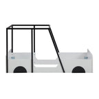 Lit jumeau en bois noir/gris en forme de voiture avec toit, roues et porte – 1 personne
