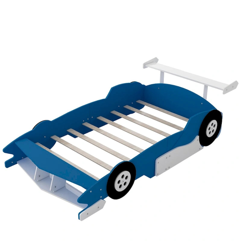 Lit plateforme voiture de course une place noir/rouge/bleu avec barrières de sécurité