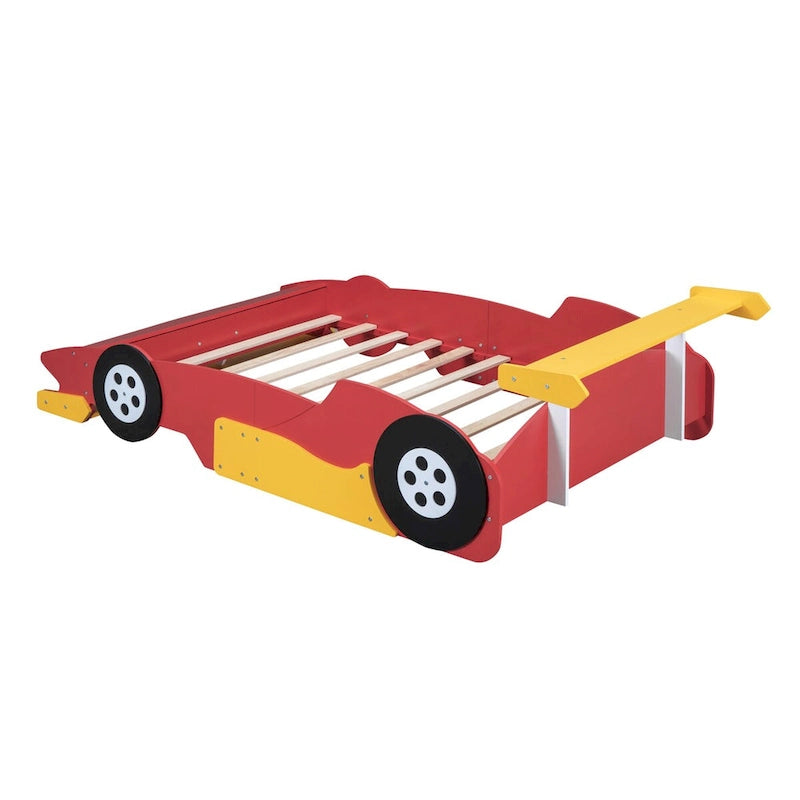 Lit plateforme voiture de course une place noir/rouge/bleu avec barrières de sécurité