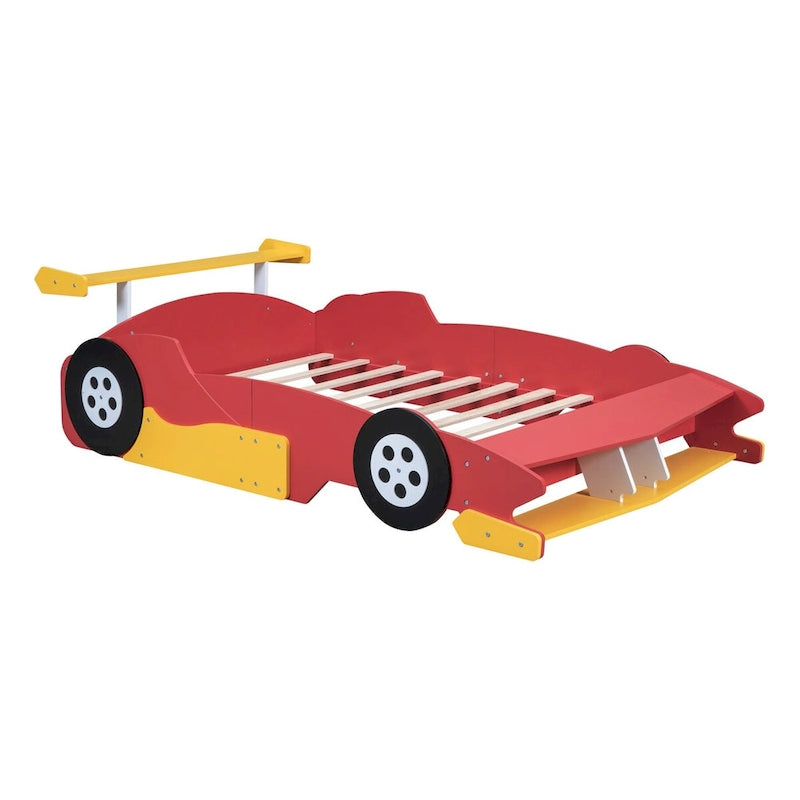 Lit plateforme voiture de course une place noir/rouge/bleu avec barrières de sécurité