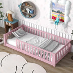 Lit Plateforme Jumeau Naturel/Rose avec Clôture, Sans Porte, 1 Place