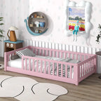 Lit Plateforme Jumeau Naturel/Rose avec Clôture, Sans Porte, 1 Place