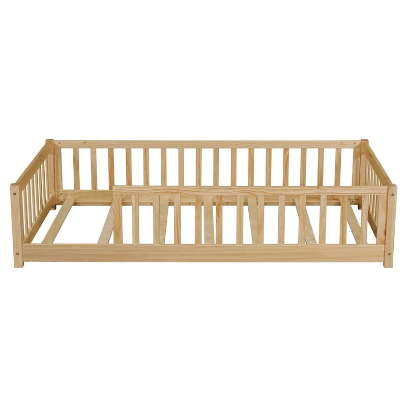 Lit Plateforme Jumeau Naturel/Rose avec Clôture, Sans Porte, 1 Place