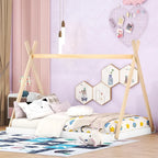 Tente en bois triangulaire avec matelas de sol, grand lit double, 1 personne – Blanc / Noir+Marron / Naturel