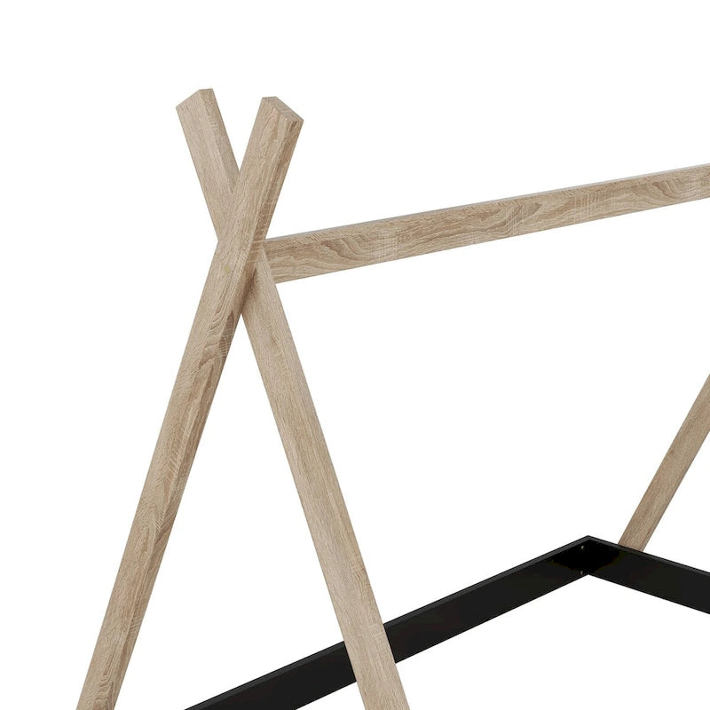 Tente en bois triangulaire avec matelas de sol, grand lit double, 1 personne – Blanc / Noir+Marron / Naturel