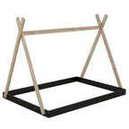 Tente en bois triangulaire avec matelas de sol, grand lit double, 1 personne – Blanc / Noir+Marron / Naturel