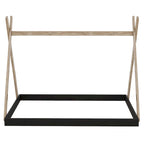 Tente en bois triangulaire avec matelas de sol, grand lit double, 1 personne – Blanc / Noir+Marron / Naturel