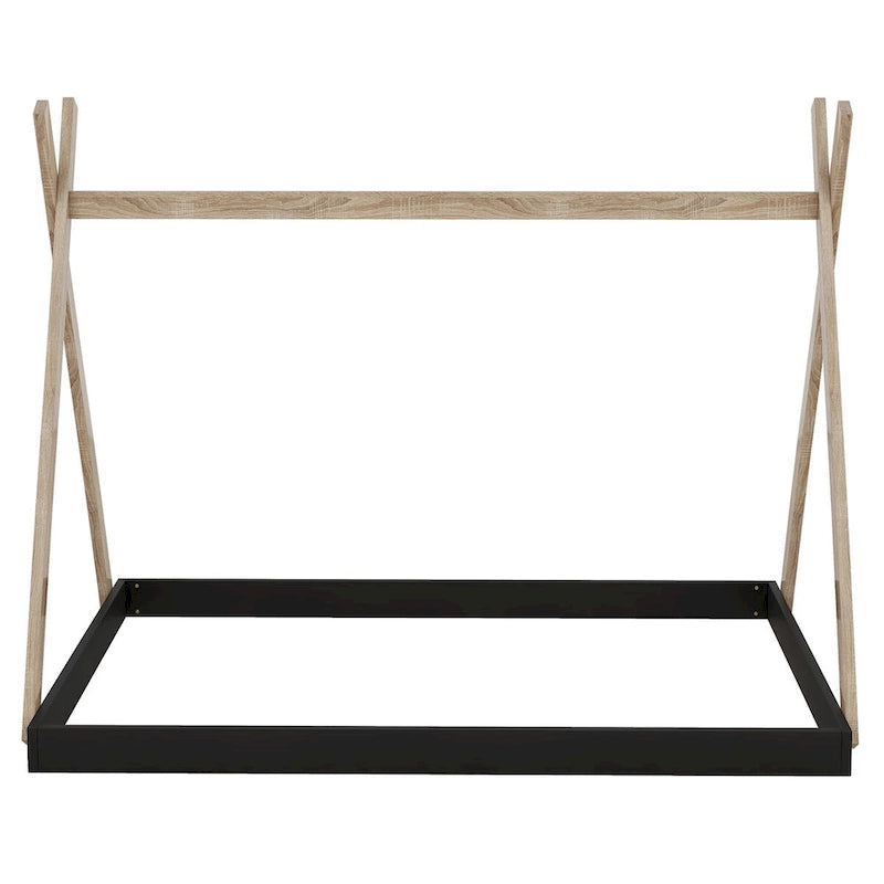 Tente en bois triangulaire avec matelas de sol, grand lit double, 1 personne – Blanc / Noir+Marron / Naturel
