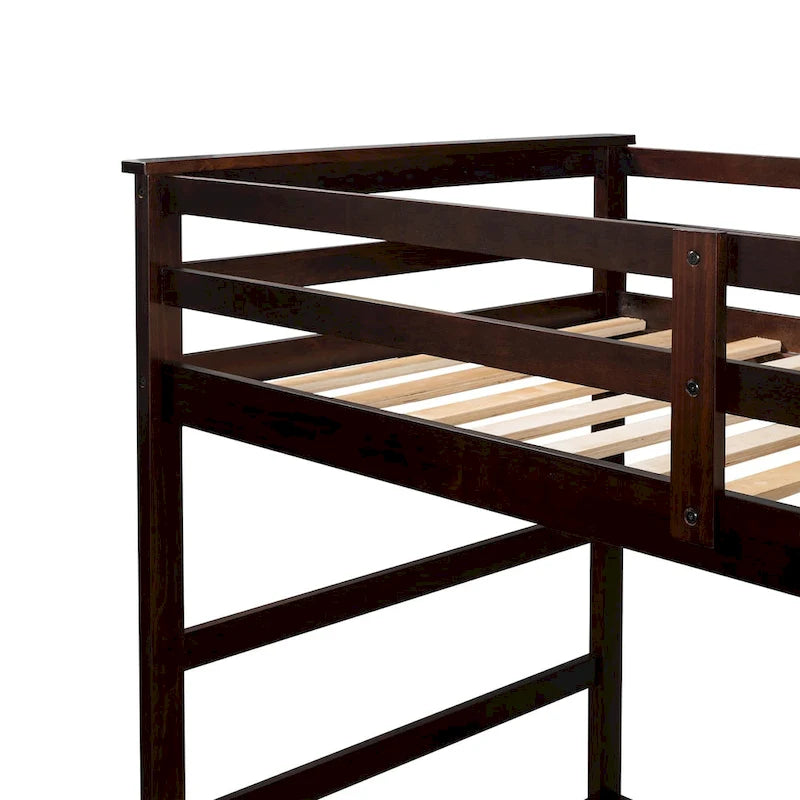 Lit superposé double en bois massif avec lit gigogne et escalier