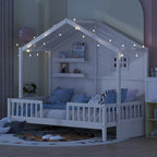 Lit cabane double blanc avec étagères, fenêtre et bande LED – 1 personne