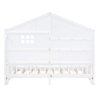 Lit cabane double blanc avec étagères, fenêtre et bande LED – 1 personne