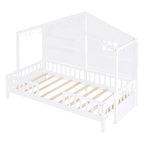 Lit cabane double blanc avec étagères, fenêtre et bande LED – 1 personne