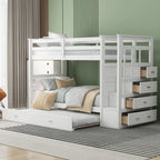 Twin over Twin Bunk Bed with Trundle and Staircase