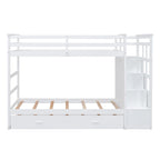 Lit superposé avec lit gigogne et escalier, expresso/blanc/gris, 2 couchages
