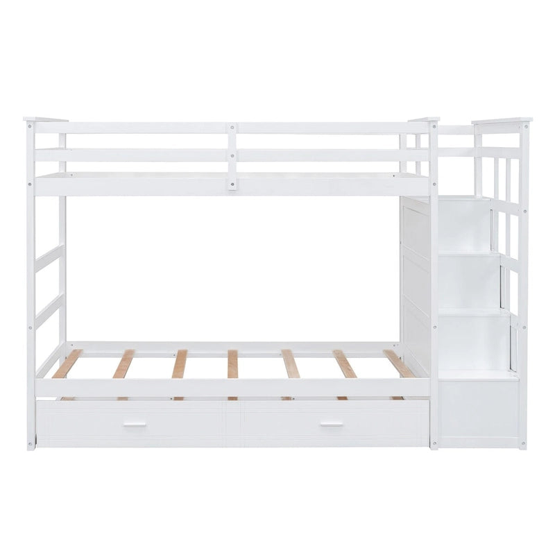 Lit superposé avec lit gigogne et escalier, expresso/blanc/gris, 2 couchages