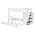 Lit superposé avec lit gigogne et escalier, expresso/blanc/gris, 2 couchages