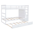 Lit superposé avec lit gigogne et escalier, expresso/blanc/gris, 2 couchages