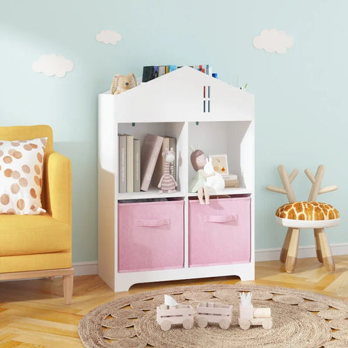 2-Tier Storage Display Organizer with 2 Collapsible Fabric Drawers