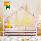 Lit Maison en Métal Rose / Noir / Blanc avec Lit Gigogne Double, pour 2 Enfants