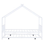 Lit Maison en Métal Rose / Noir / Blanc avec Lit Gigogne Double, pour 2 Enfants