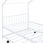 Lit Maison en Métal Rose / Noir / Blanc avec Lit Gigogne Double, pour 2 Enfants