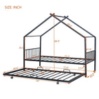 Lit Maison en Métal Rose / Noir / Blanc avec Lit Gigogne Double, pour 2 Enfants