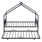 Lit Maison en Métal Rose / Noir / Blanc avec Lit Gigogne Double, pour 2 Enfants