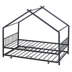 Lit Maison en Métal Rose / Noir / Blanc avec Lit Gigogne Double, pour 2 Enfants