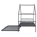 Lit Maison en Métal Rose / Noir / Blanc avec Lit Gigogne Double, pour 2 Enfants