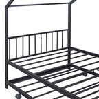 Lit Maison en Métal Rose / Noir / Blanc avec Lit Gigogne Double, pour 2 Enfants