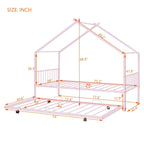 Lit Maison en Métal Rose / Noir / Blanc avec Lit Gigogne Double, pour 2 Enfants