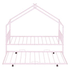 Lit Maison en Métal Rose / Noir / Blanc avec Lit Gigogne Double, pour 2 Enfants