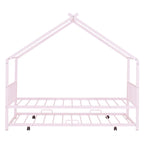 Lit Maison en Métal Rose / Noir / Blanc avec Lit Gigogne Double, pour 2 Enfants