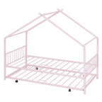 Lit Maison en Métal Rose / Noir / Blanc avec Lit Gigogne Double, pour 2 Enfants