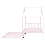 Lit Maison en Métal Rose / Noir / Blanc avec Lit Gigogne Double, pour 2 Enfants