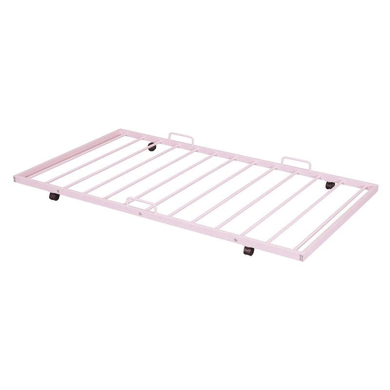 Lit Maison en Métal Rose / Noir / Blanc avec Lit Gigogne Double, pour 2 Enfants