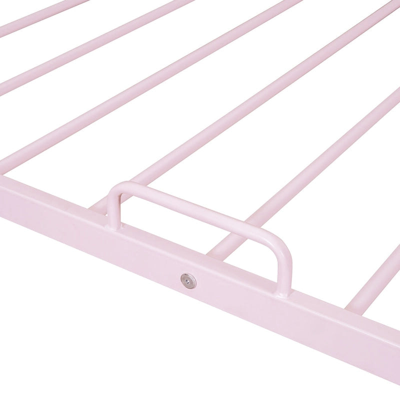 Lit Maison en Métal Rose / Noir / Blanc avec Lit Gigogne Double, pour 2 Enfants
