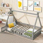 Twin Tent-shaped Floor Bed, with Guardrails and Slats and Door