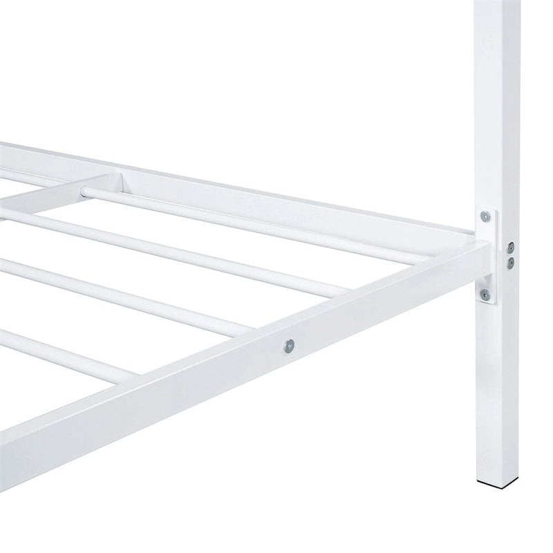 Lit plateforme en métal en forme de maison double avec 2 tiroirs, 1 enfant