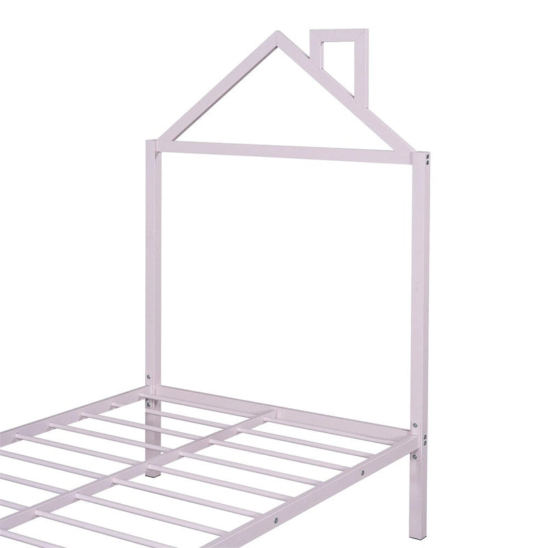 Lit plateforme en métal en forme de maison double avec 2 tiroirs, 1 enfant
