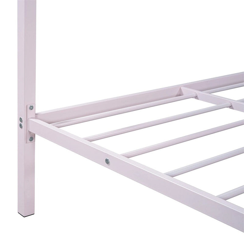 Lit plateforme en métal en forme de maison double avec 2 tiroirs, 1 enfant