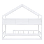 Lit cabane double blanc/gris avec toit, barrière et étagère de rangement – 1 enfant