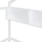 Lit cabane double blanc/gris avec toit, barrière et étagère de rangement – 1 enfant