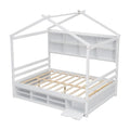 Lit double pour enfants en forme de maison avec rangement sous le lit – Blanc / Naturel / Gris