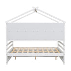 Lit double pour enfants en forme de maison avec rangement sous le lit – Blanc / Naturel / Gris