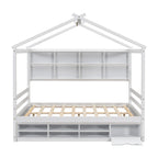 Lit double pour enfants en forme de maison avec rangement sous le lit – Blanc / Naturel / Gris